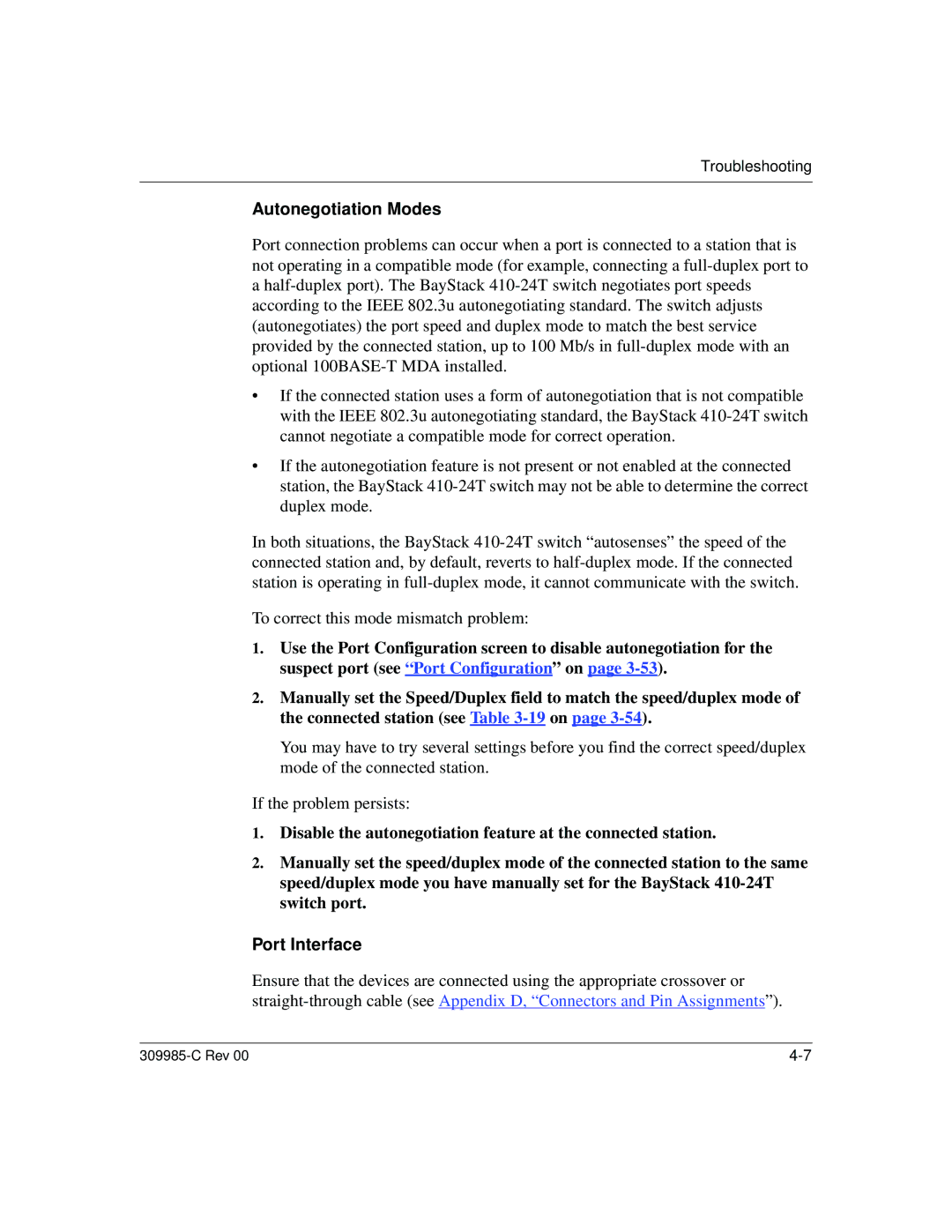 Nortel Networks 10BASE-T manual Autonegotiation Modes, Port Interface 