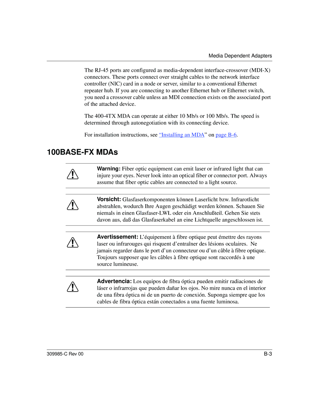 Nortel Networks 10BASE-T manual 100BASE-FX MDAs 