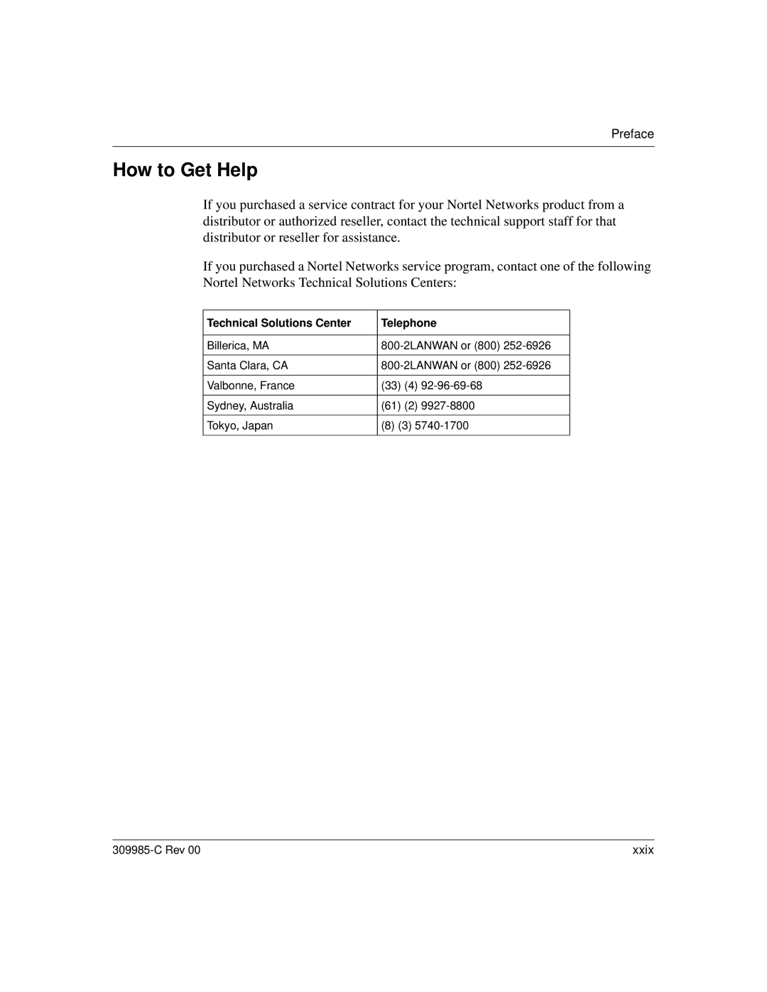 Nortel Networks 10BASE-T manual How to Get Help, Technical Solutions Center Telephone 