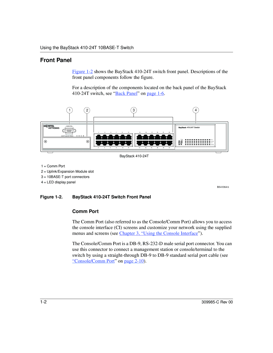 Nortel Networks 10BASE-T manual Front Panel, Comm Port 