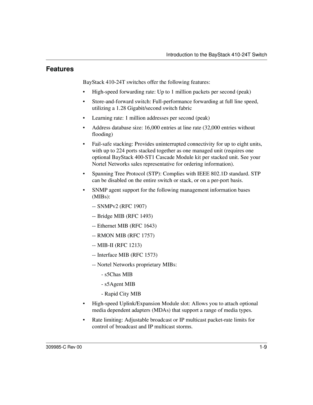 Nortel Networks 10BASE-T manual Features 