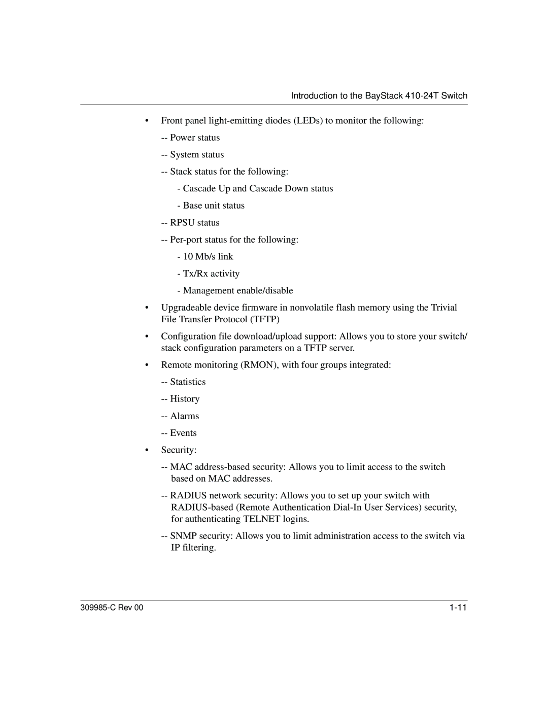 Nortel Networks 10BASE-T manual Introduction to the BayStack 410-24T Switch 