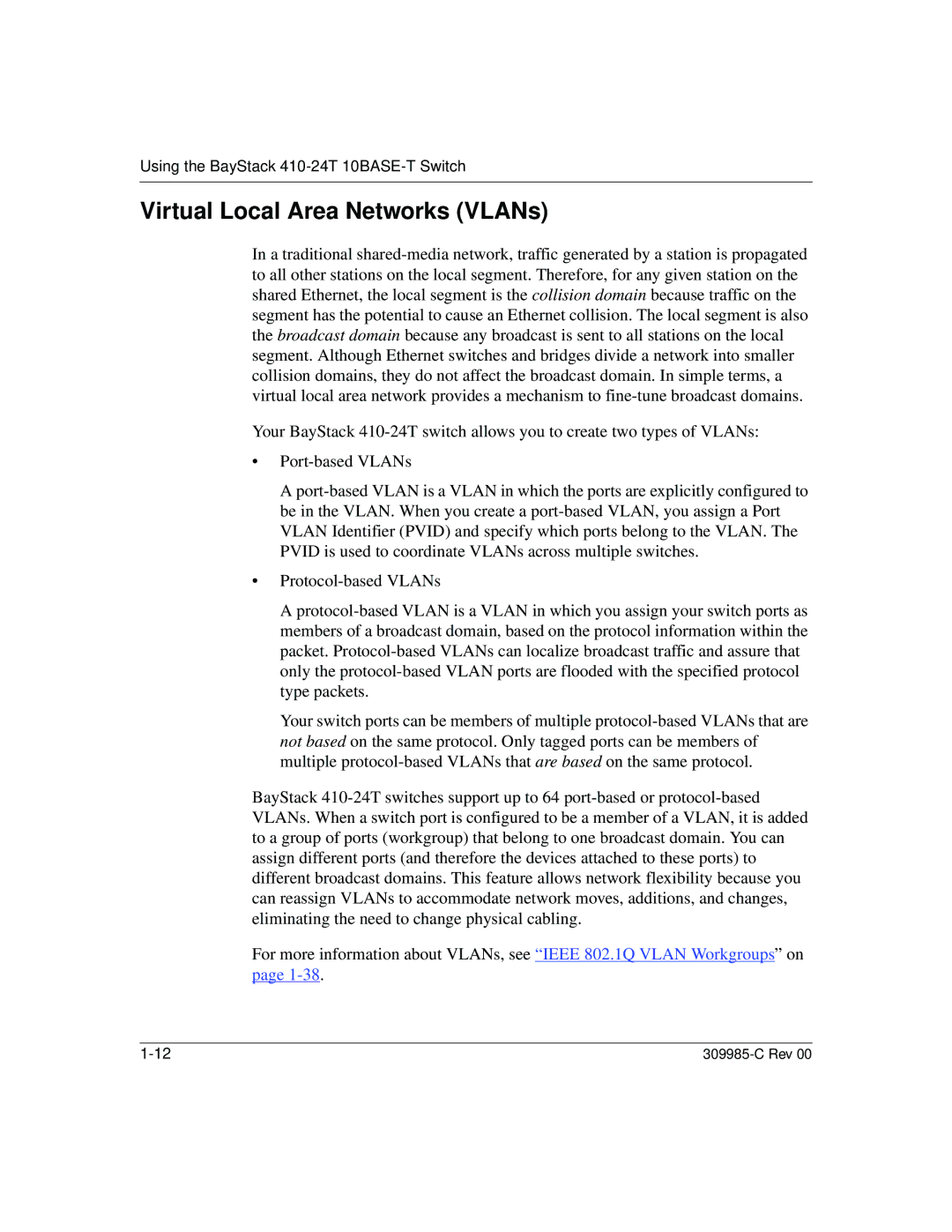 Nortel Networks 10BASE-T manual Virtual Local Area Networks VLANs 