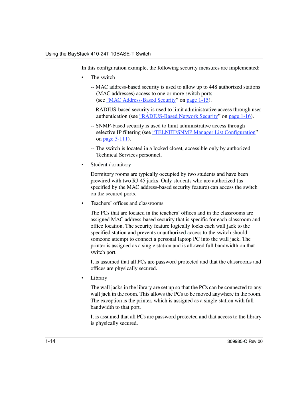 Nortel Networks 10BASE-T manual See MAC Address-Based Security on 