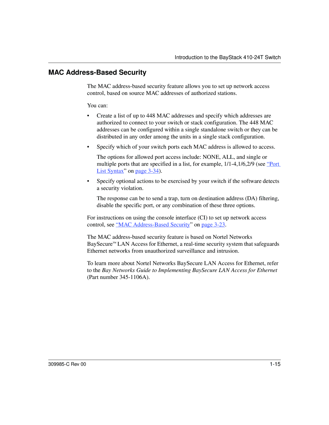 Nortel Networks 10BASE-T manual MAC Address-Based Security 