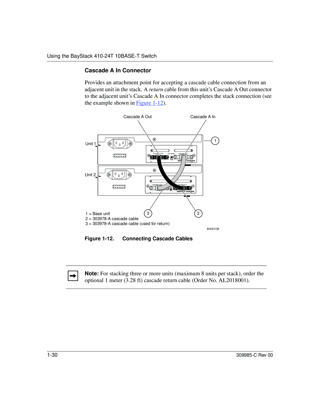 Nortel Networks 10BASE-T manual Cascade a In Connector, Connecting Cascade Cables 