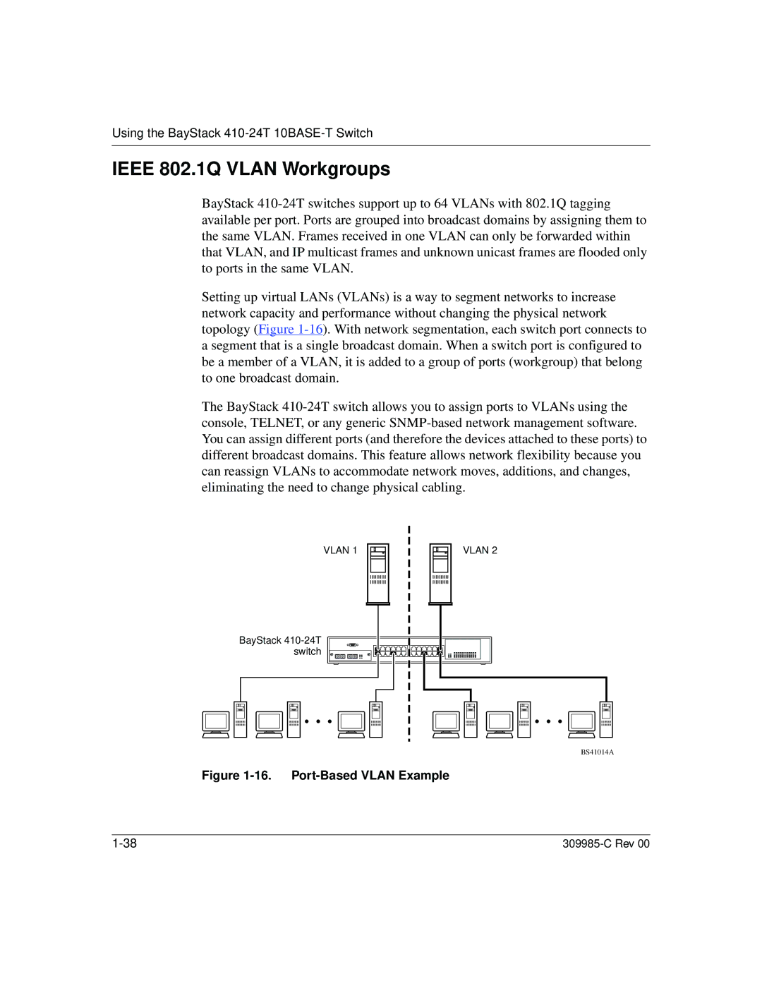 Nortel Networks 10BASE-T manual Ieee 802.1Q Vlan Workgroups, Port-Based Vlan Example 