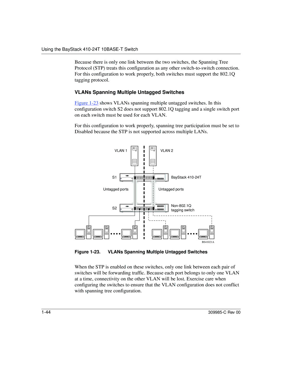 Nortel Networks 10BASE-T manual VLANs Spanning Multiple Untagged Switches 