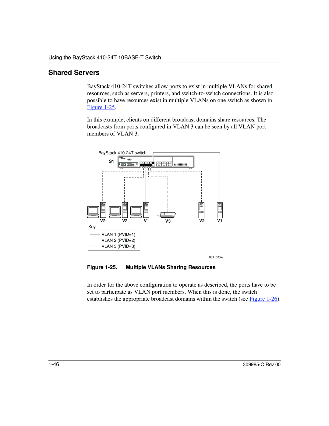 Nortel Networks 10BASE-T manual Shared Servers, Multiple VLANs Sharing Resources 