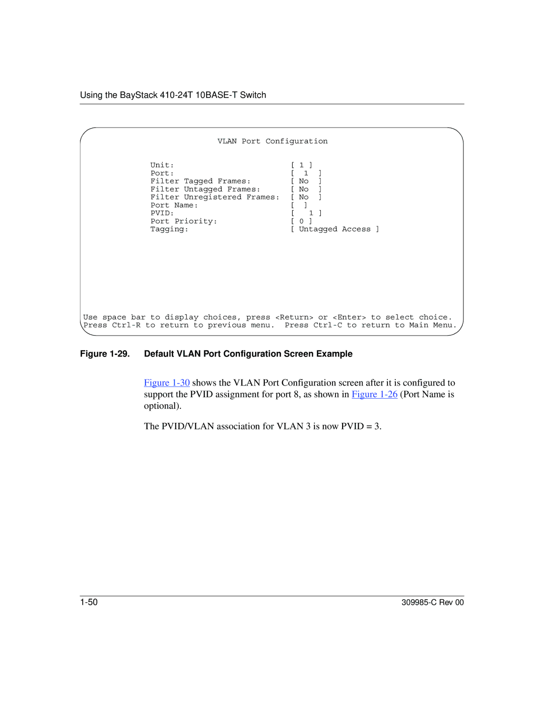 Nortel Networks 10BASE-T manual Default Vlan Port Configuration Screen Example 