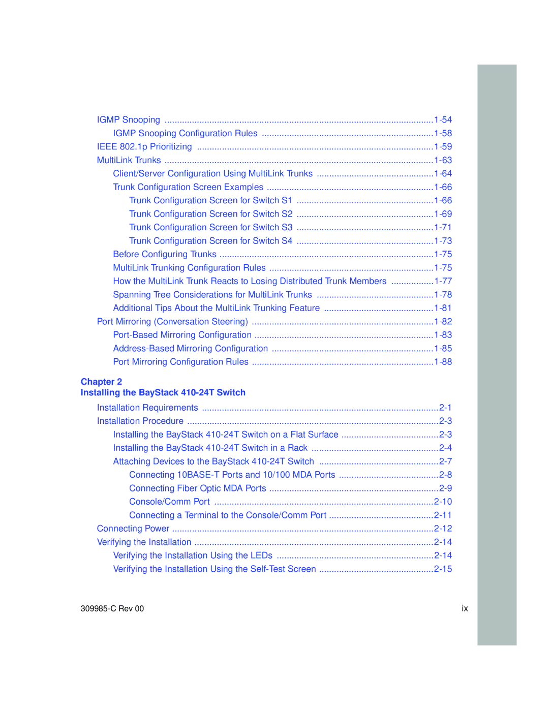 Nortel Networks 10BASE-T manual Chapter Installing the BayStack 410-24T Switch 