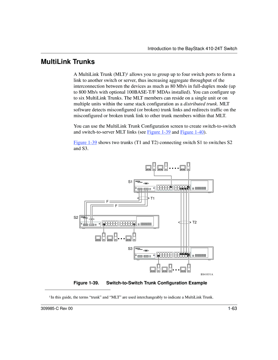 Nortel Networks 10BASE-T manual MultiLink Trunks, Switch-to-Switch Trunk Configuration Example 