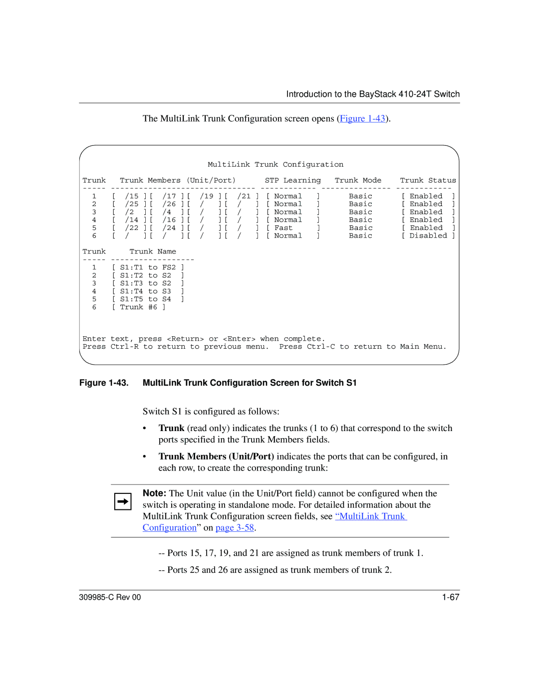 Nortel Networks 10BASE-T manual MultiLink Trunk Configuration screen opens Figure 