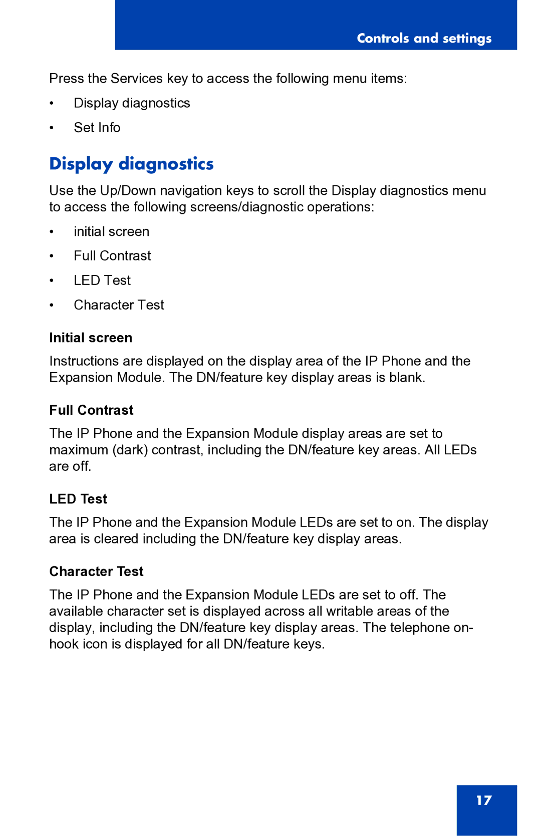 Nortel Networks 1100 Series manual Display diagnostics 