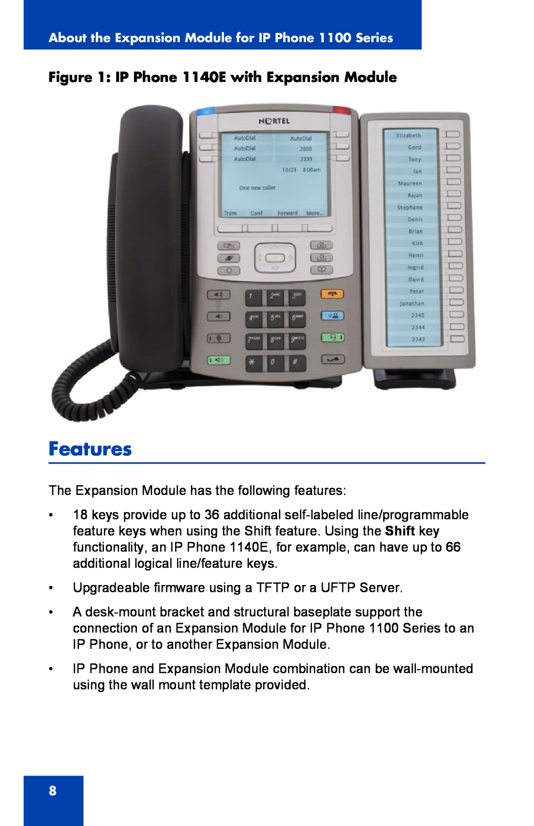 Nortel Networks 1100 manual Features, IP Phone 1140E with Expansion Module 