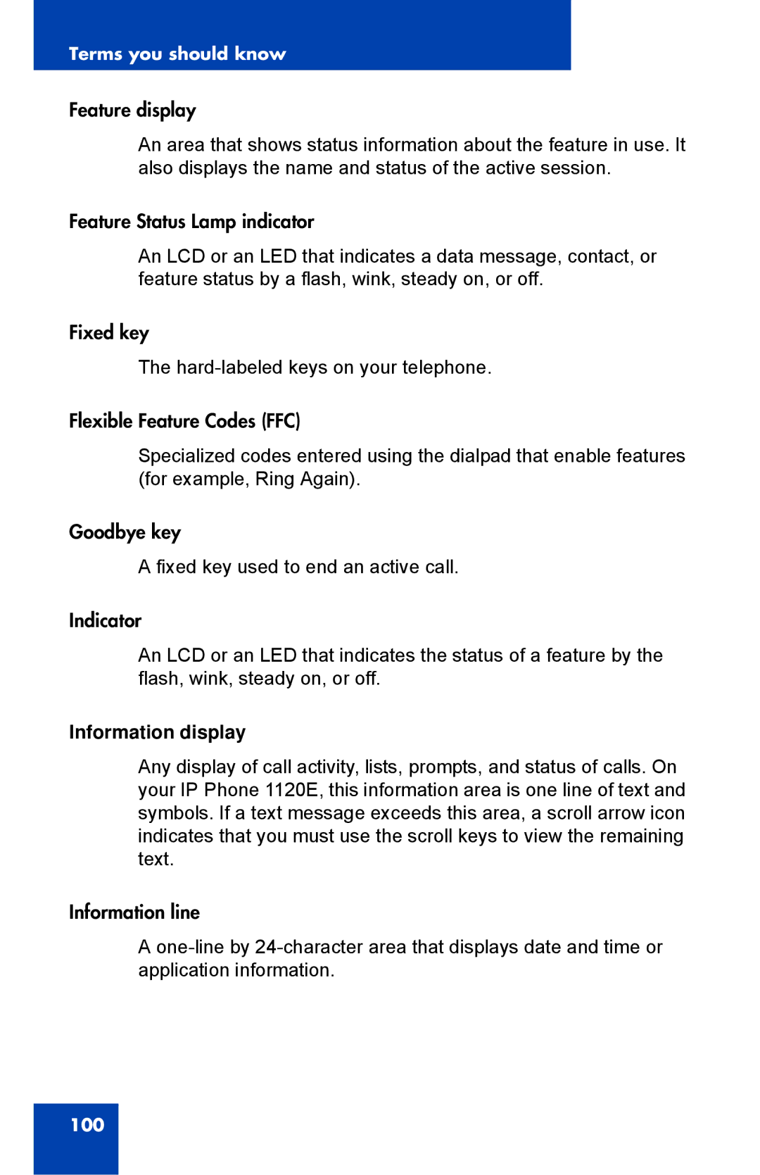 Nortel Networks 1110 manual Information display 