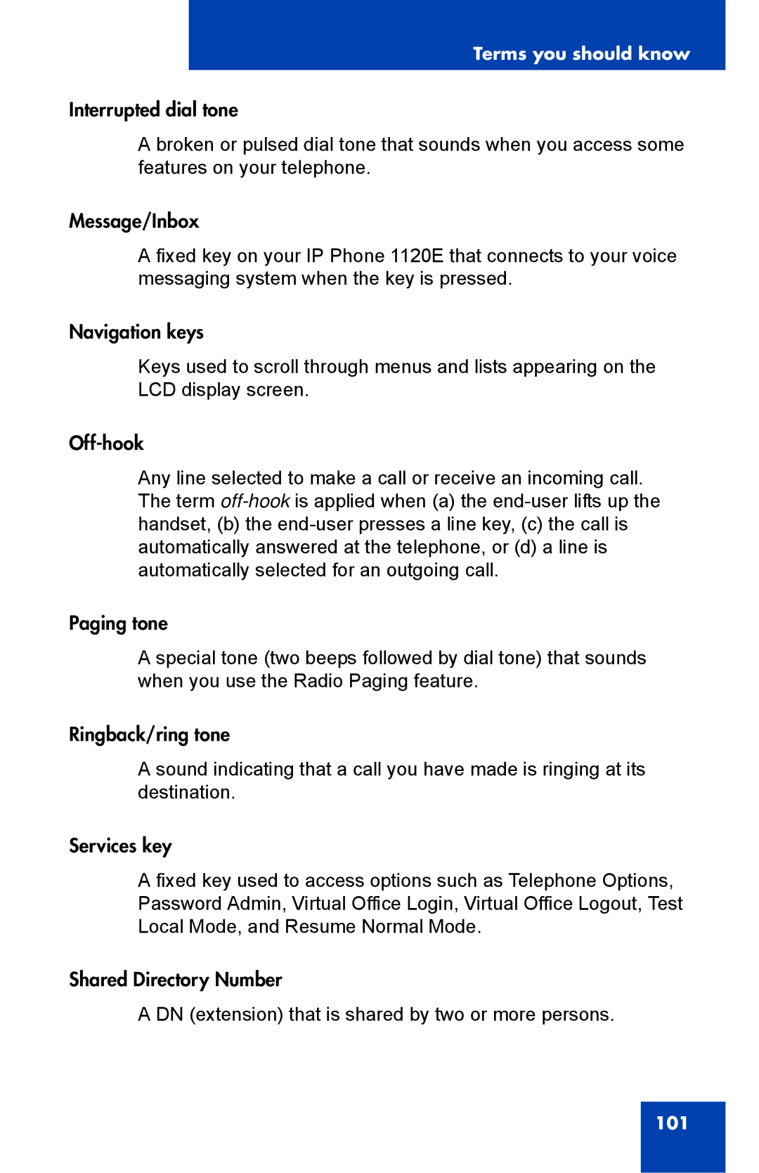 Nortel Networks 1110 manual 101 