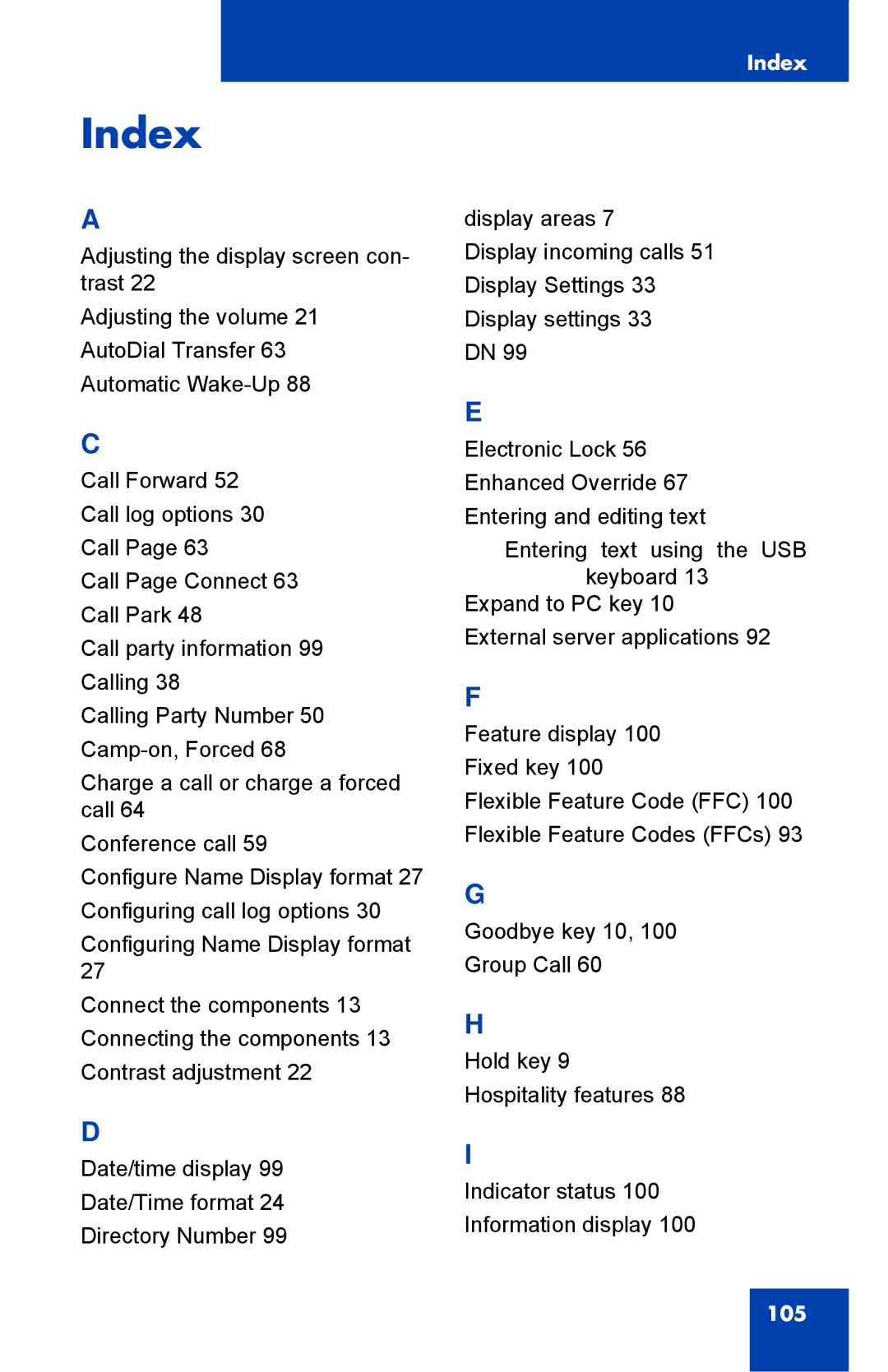 Nortel Networks 1110 manual Index 