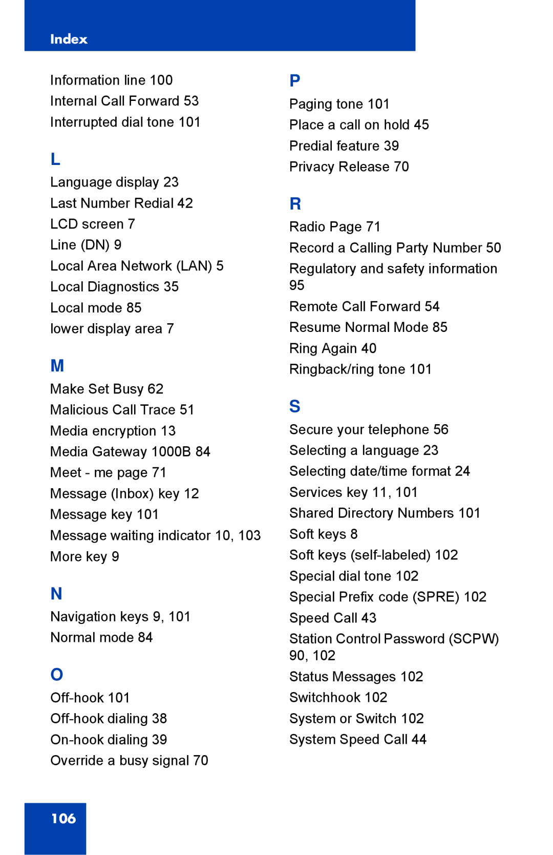 Nortel Networks 1110 manual 106 