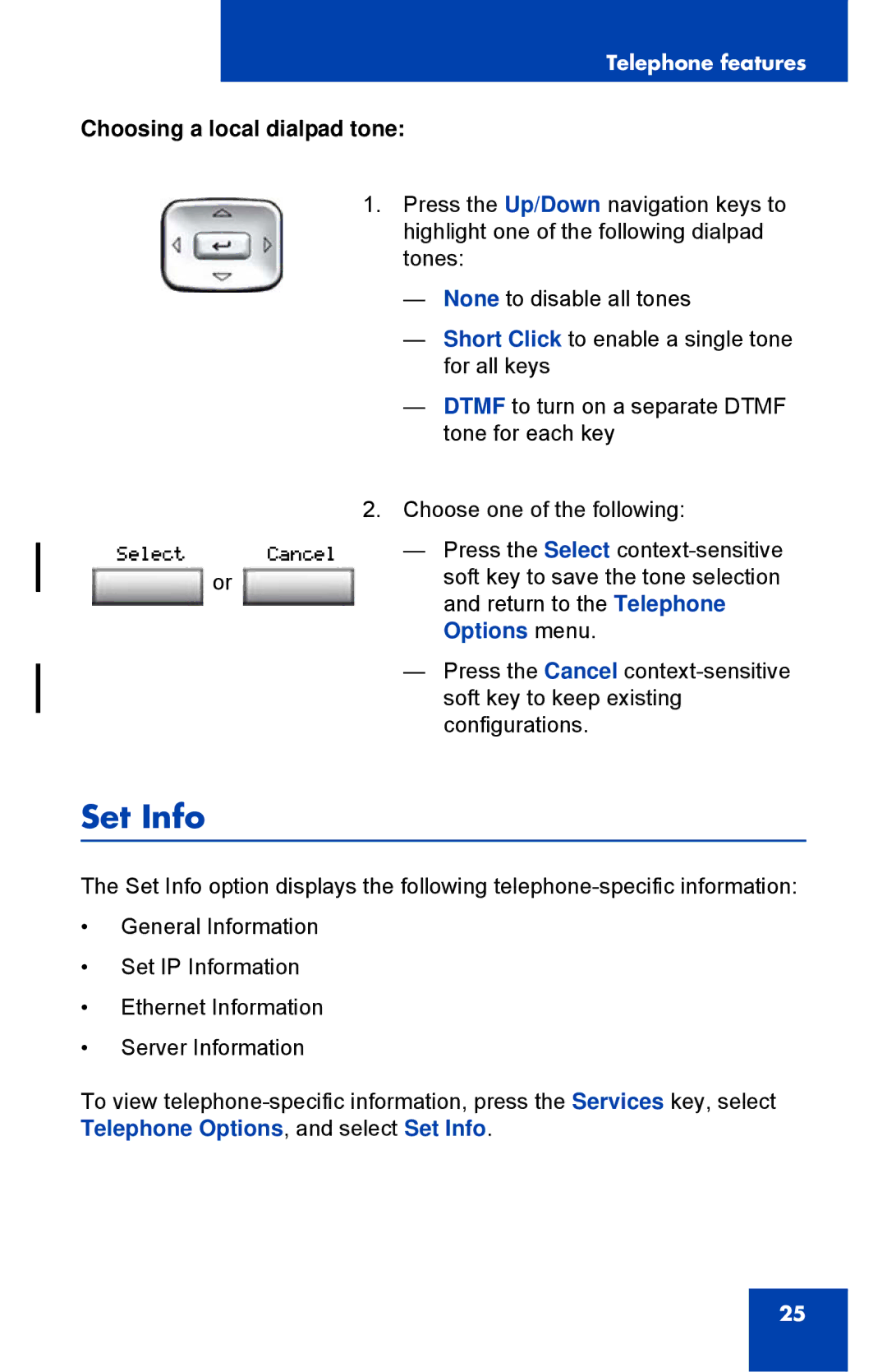 Nortel Networks 1110 manual Set Info, Choosing a local dialpad tone 