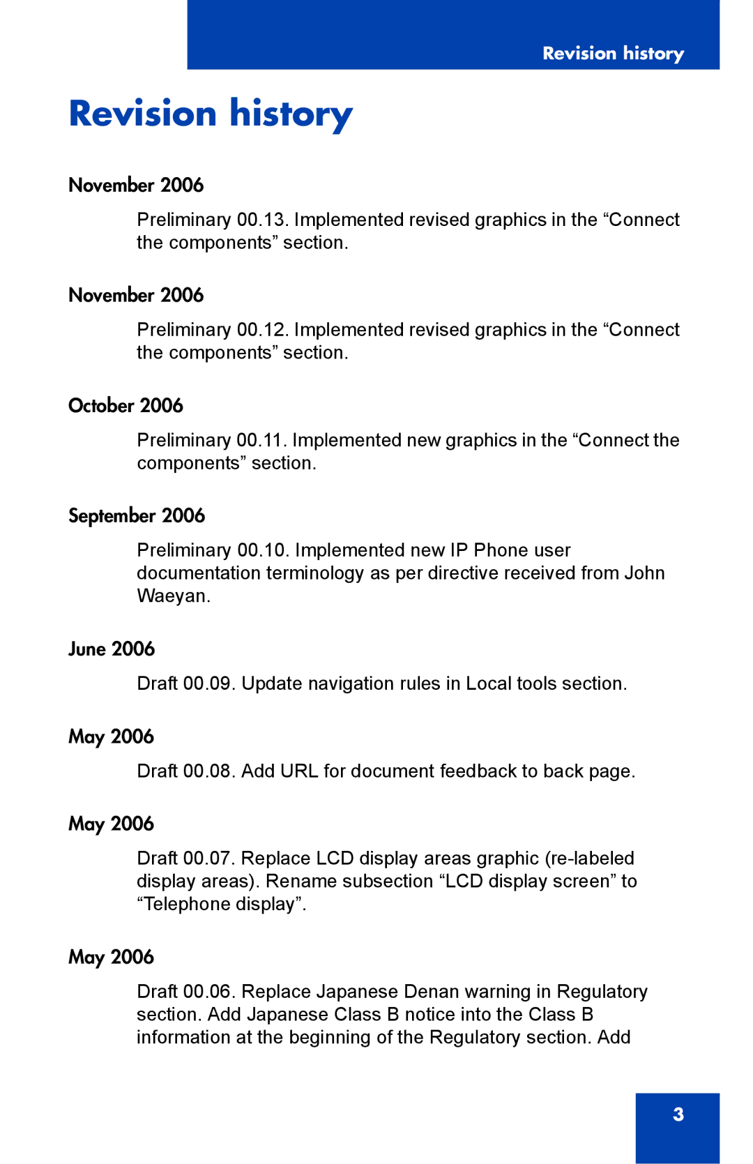 Nortel Networks 1110 manual Revision history 