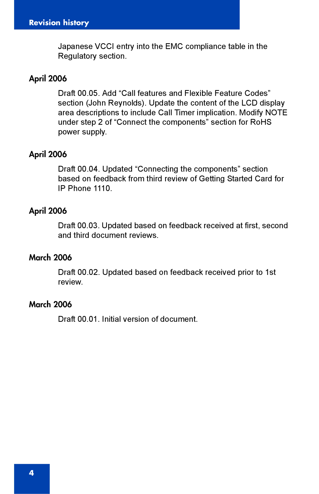 Nortel Networks 1110 manual Revision history 