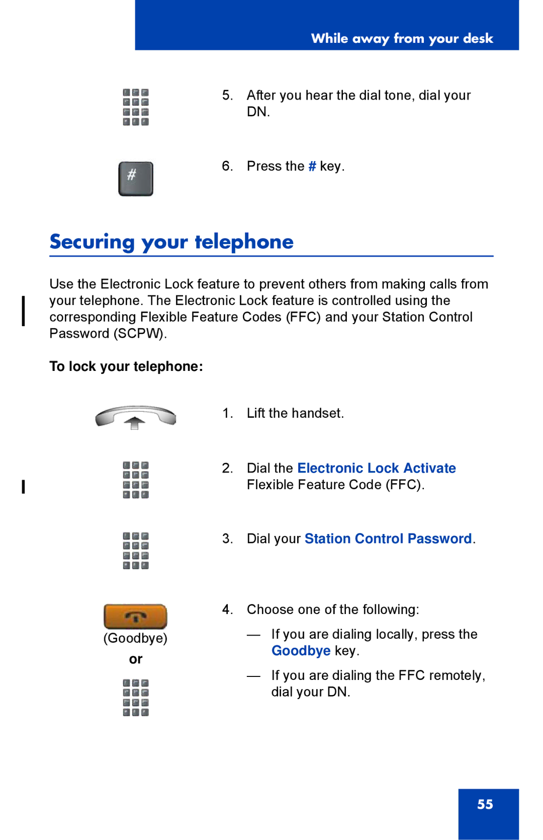 Nortel Networks 1110 manual Securing your telephone, To lock your telephone 