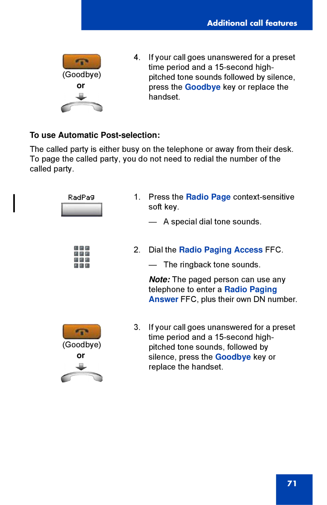 Nortel Networks 1110 manual To use Automatic Post-selection 