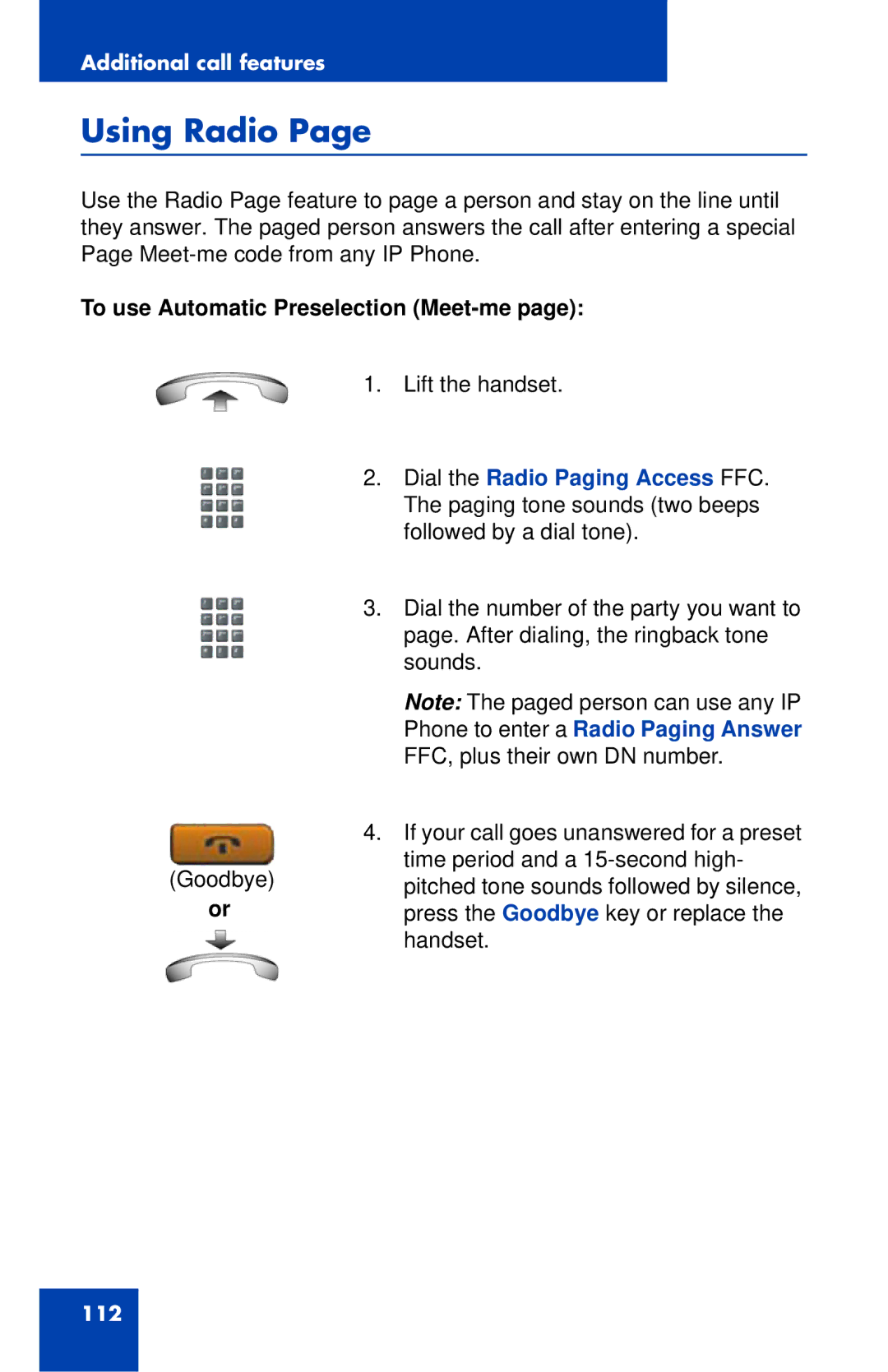 Nortel Networks 1120 manual Using Radio, To use Automatic Preselection Meet-me 