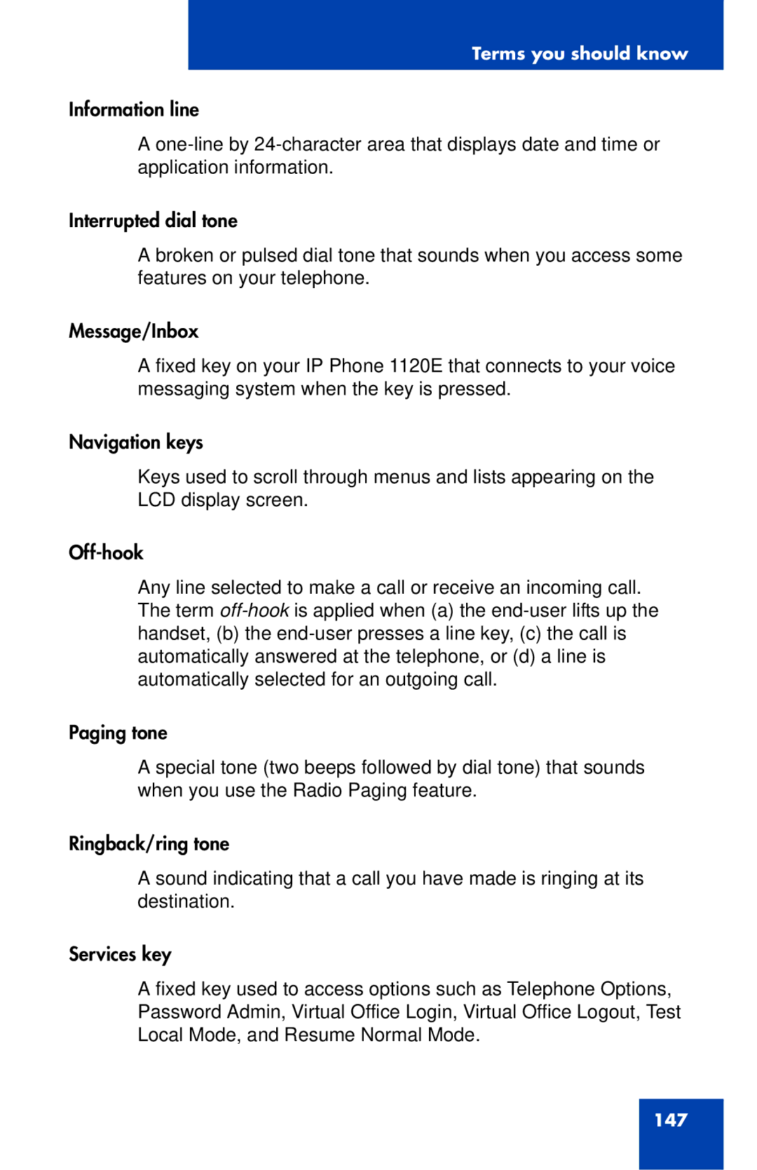 Nortel Networks 1120 manual 147 