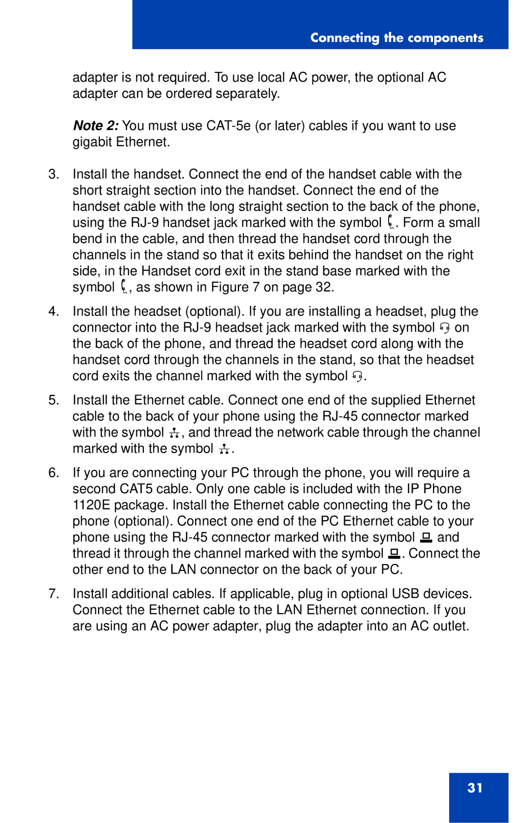 Nortel Networks 1120 manual Connecting the components 