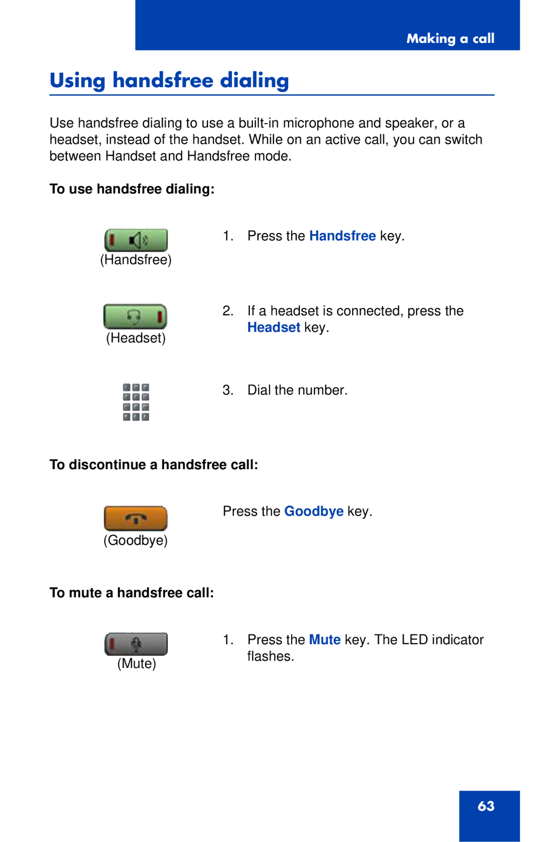 Nortel Networks 1120 manual Using handsfree dialing, To use handsfree dialing, To discontinue a handsfree call 