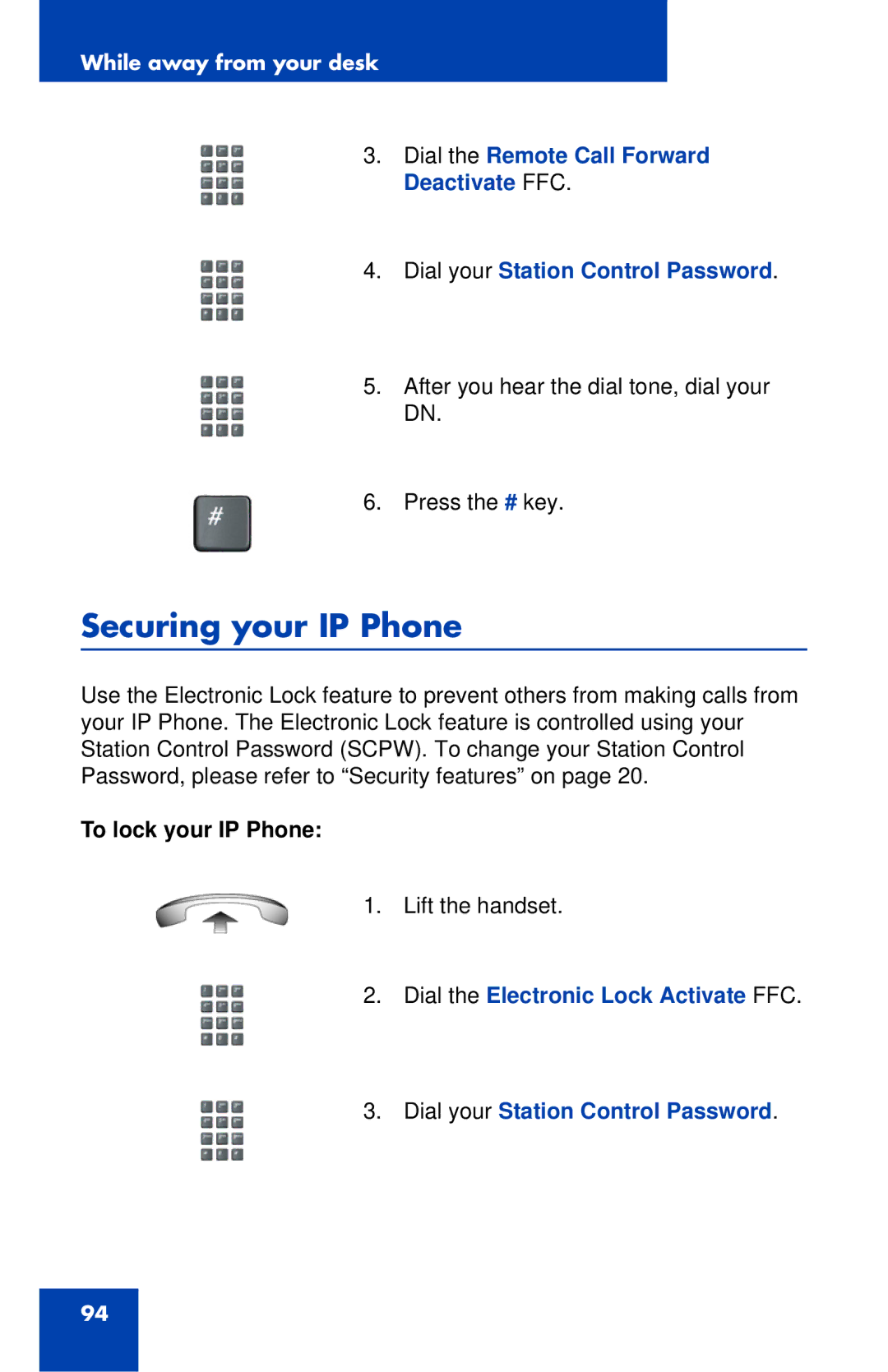 Nortel Networks 1120 manual Securing your IP Phone, To lock your IP Phone 