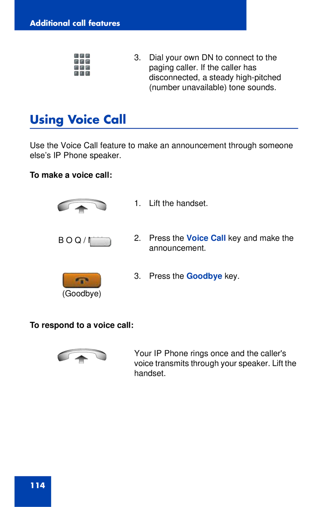 Nortel Networks 1120E manual Using Voice Call, To make a voice call, To respond to a voice call 