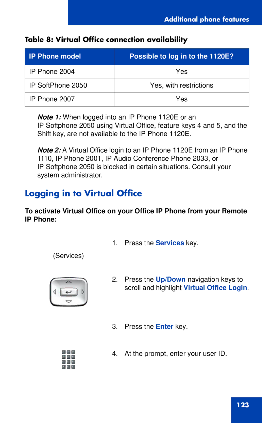 Nortel Networks 1120E manual Logging in to Virtual Office 