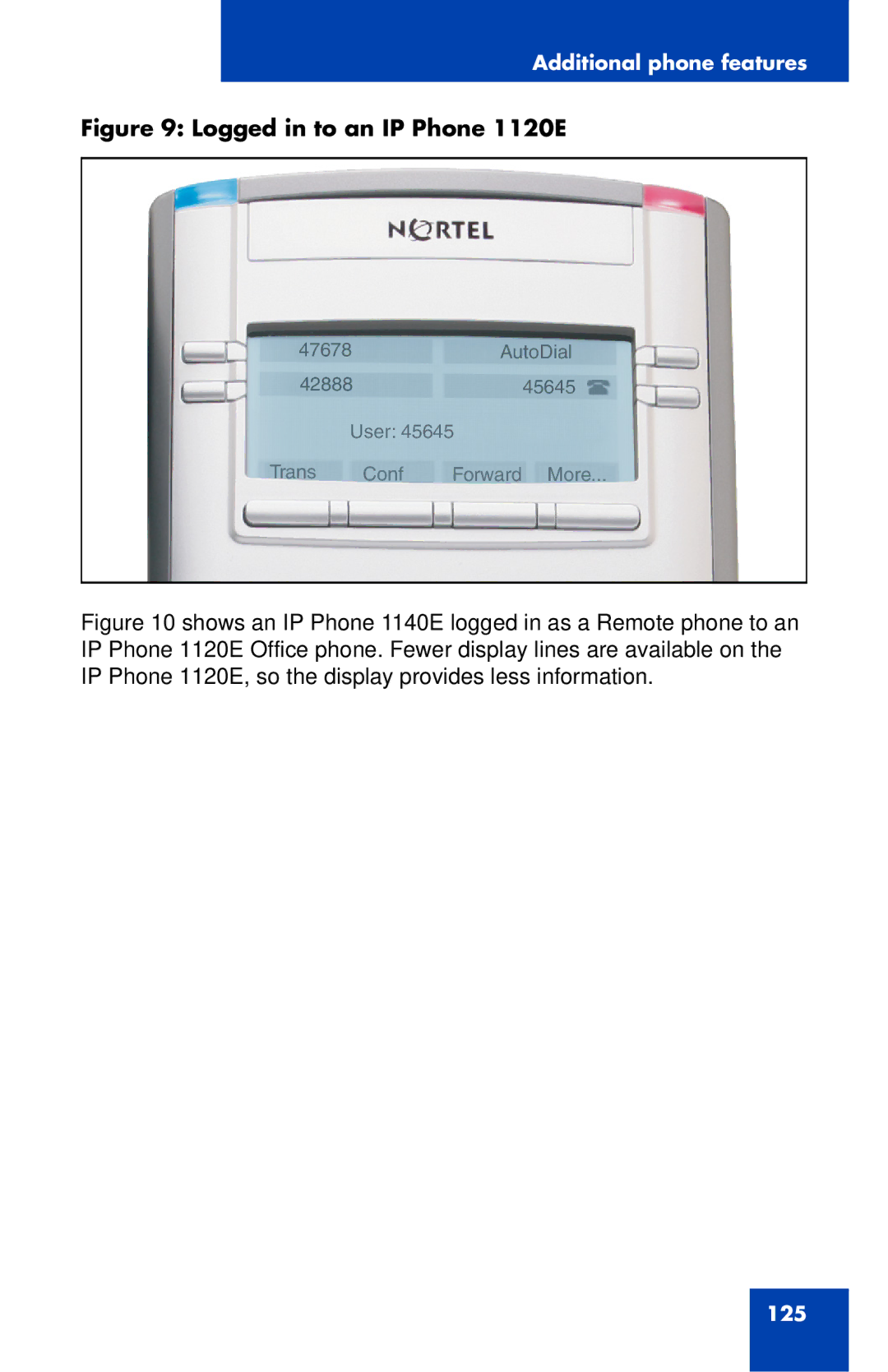 Nortel Networks manual Logged in to an IP Phone 1120E 