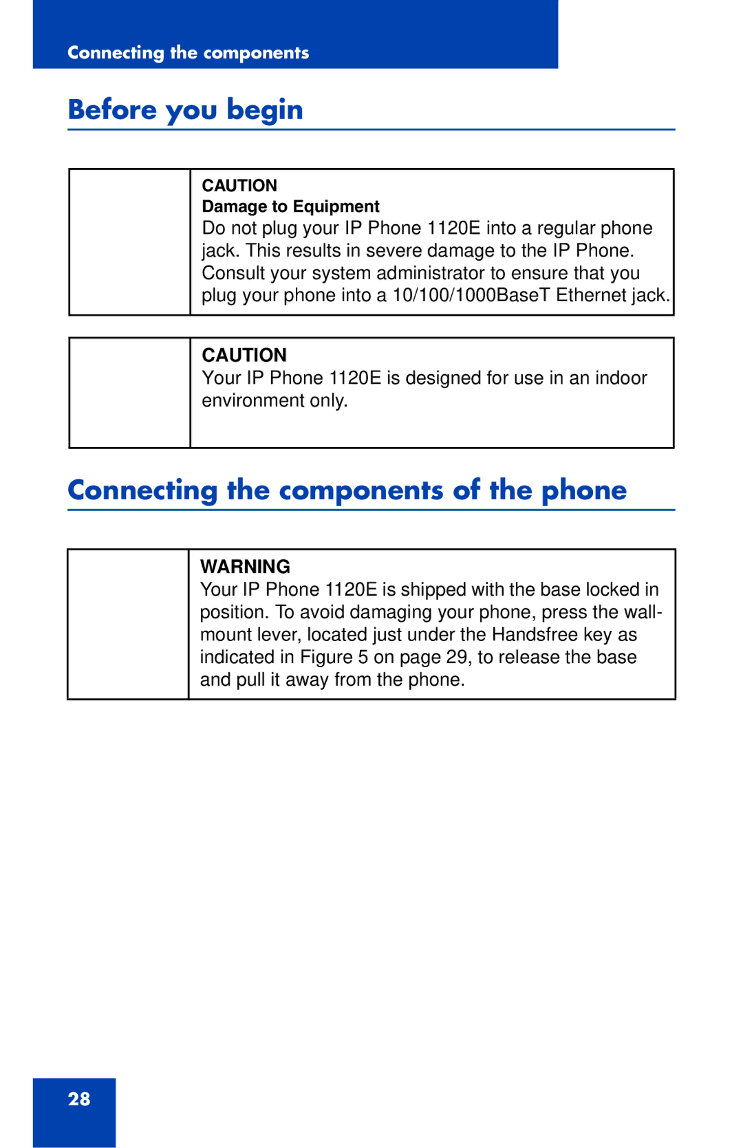 Nortel Networks 1120E manual Before you begin, Connecting the components of the phone 