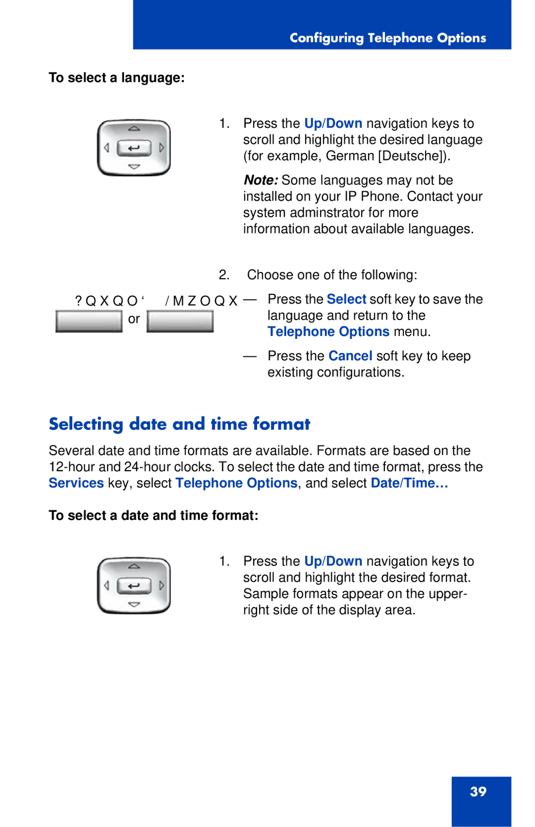 Nortel Networks 1120E manual Selecting date and time format, To select a language, To select a date and time format 