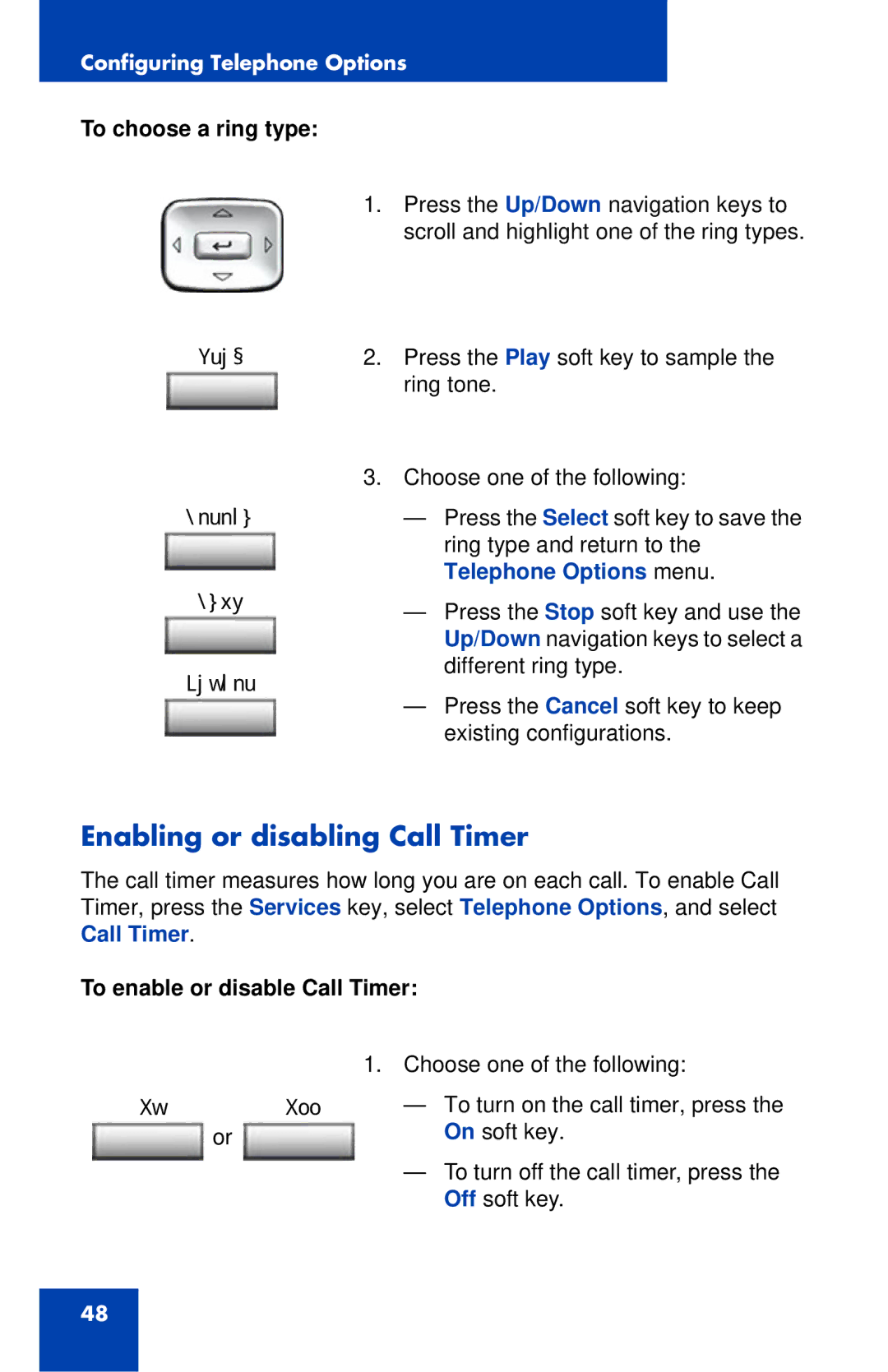 Nortel Networks 1120E manual Enabling or disabling Call Timer, To choose a ring type, To enable or disable Call Timer 