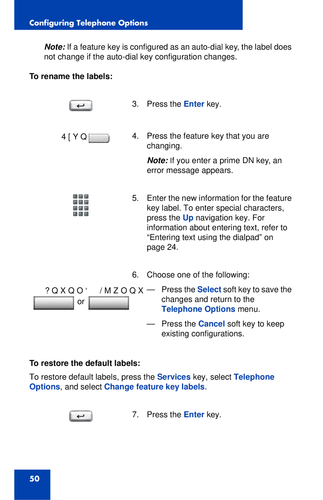 Nortel Networks 1120E manual To rename the labels, To restore the default labels 