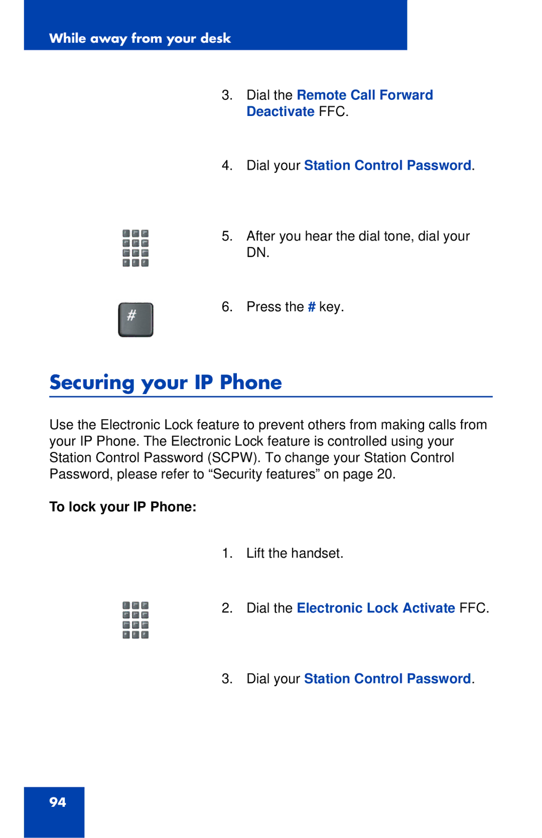 Nortel Networks 1120E manual Securing your IP Phone, To lock your IP Phone 