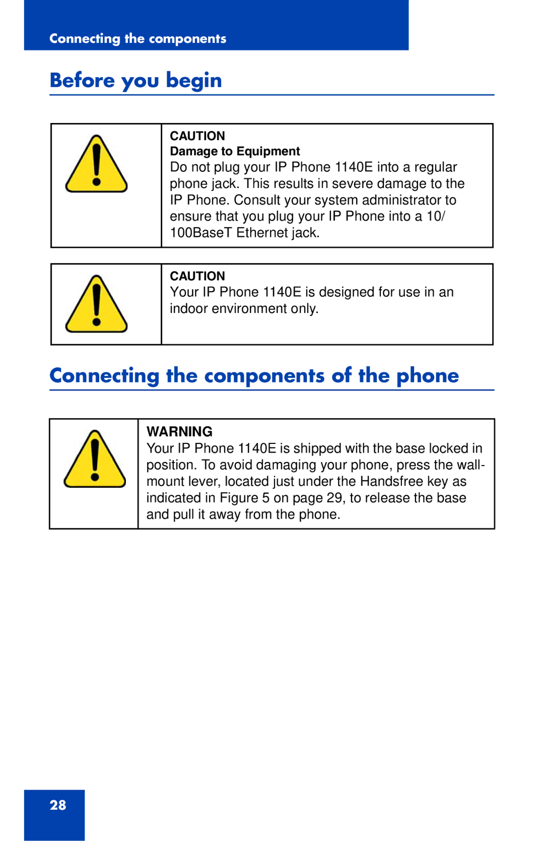 Nortel Networks 1140E manual Before you begin, Connecting the components of the phone 