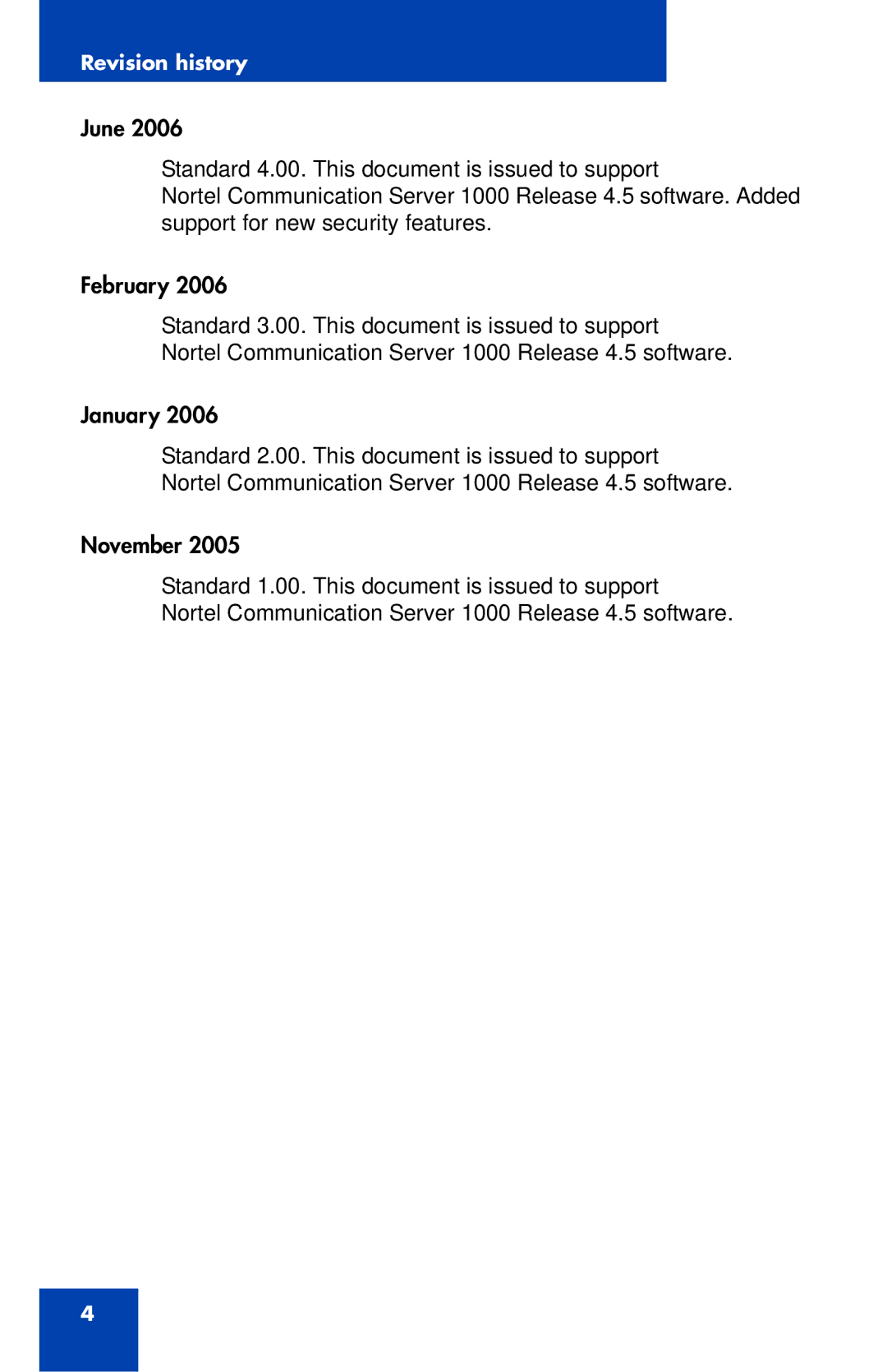 Nortel Networks 1140E manual Revision history 