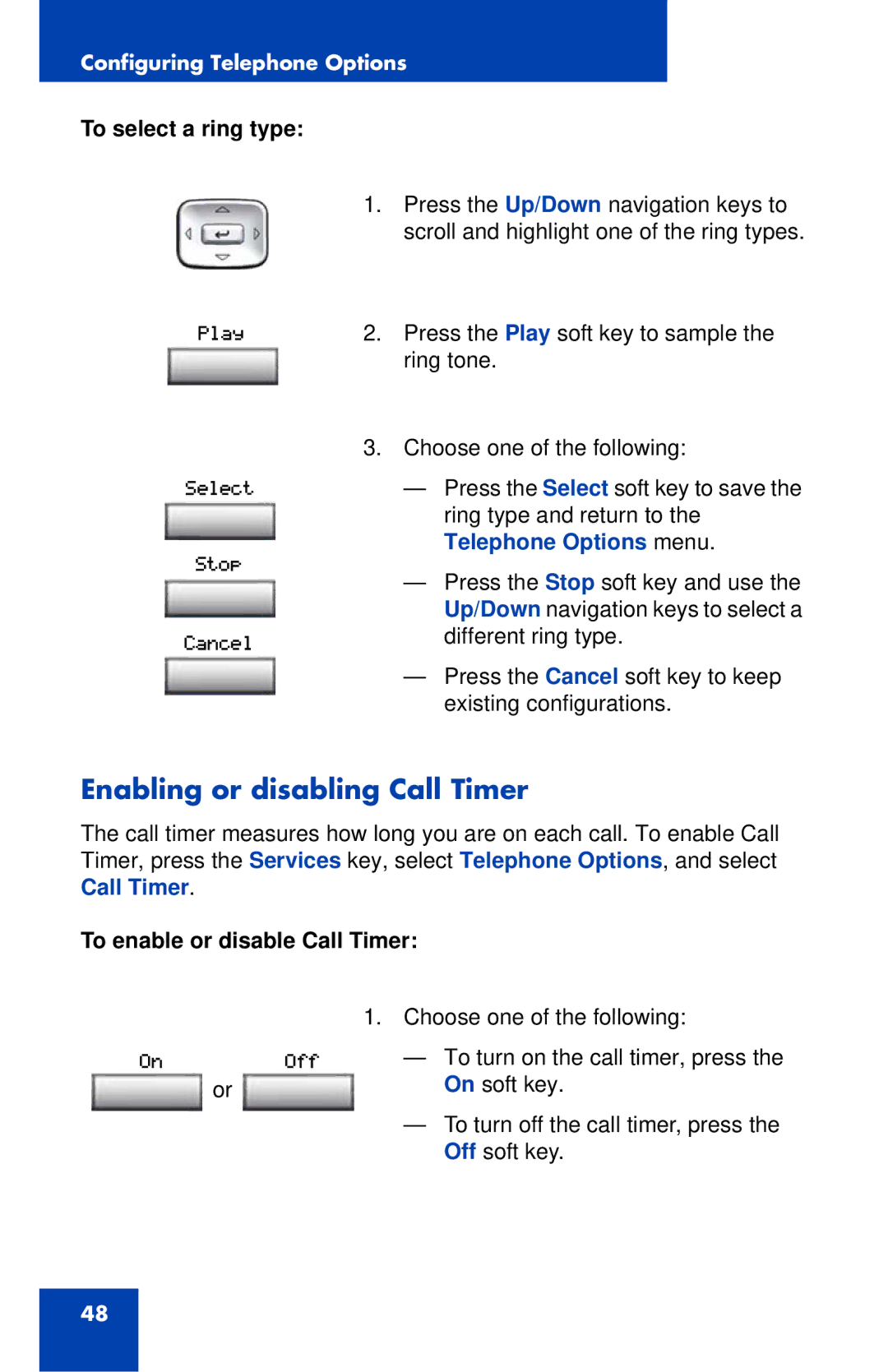 Nortel Networks 1140E manual Enabling or disabling Call Timer, To select a ring type, To enable or disable Call Timer 