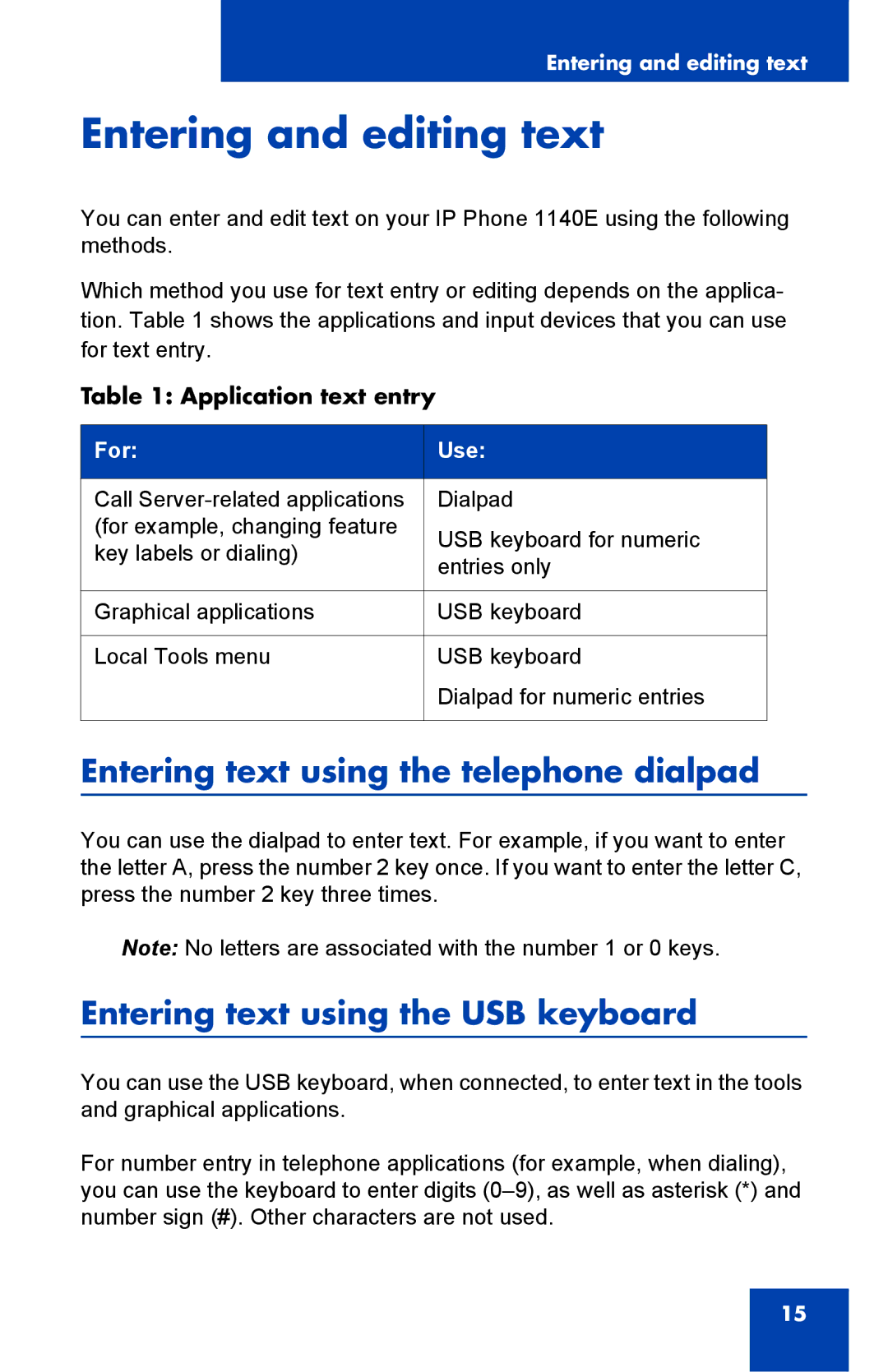 Nortel Networks 1140E manual Entering and editing text, Entering text using the telephone dialpad, Application text entry 