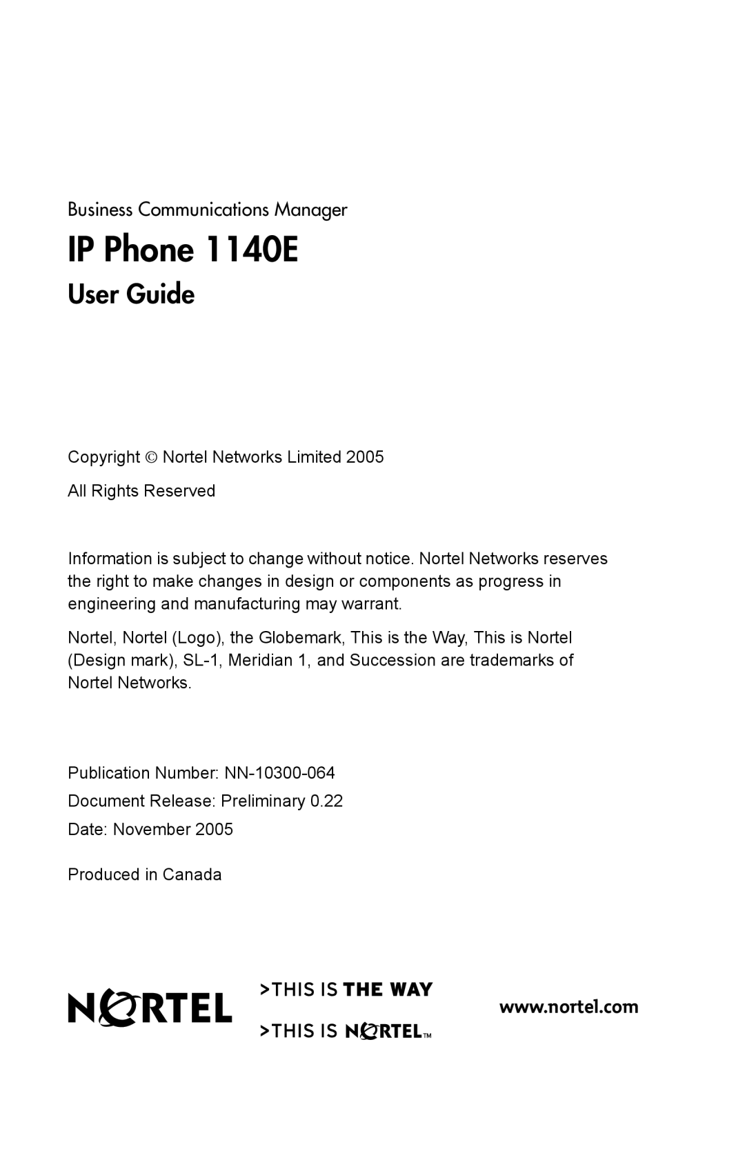 Nortel Networks manual IP Phone 1140E 