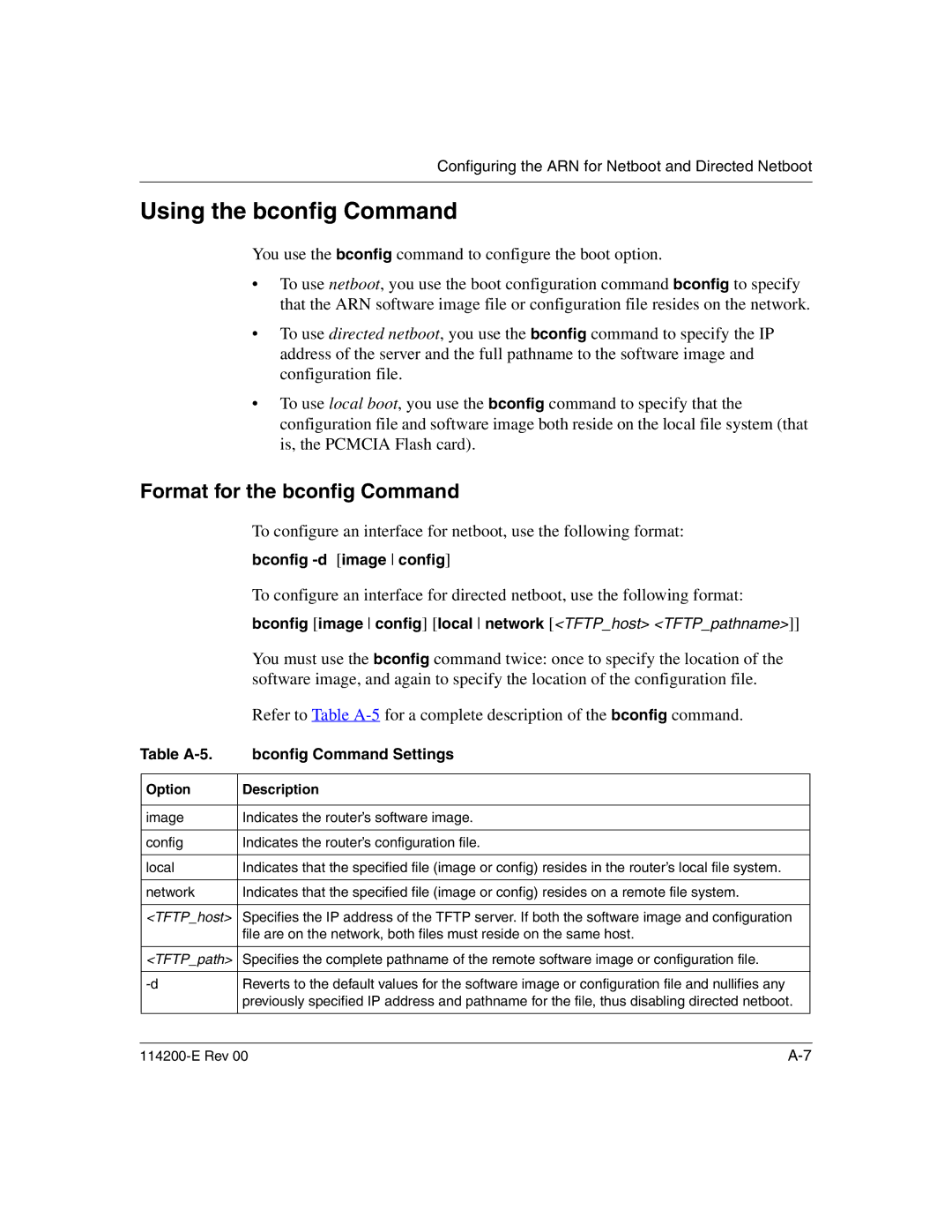 Nortel Networks 114200-E manual Using the bconfig Command, Format for the bconfig Command, Bconfig -d image config 