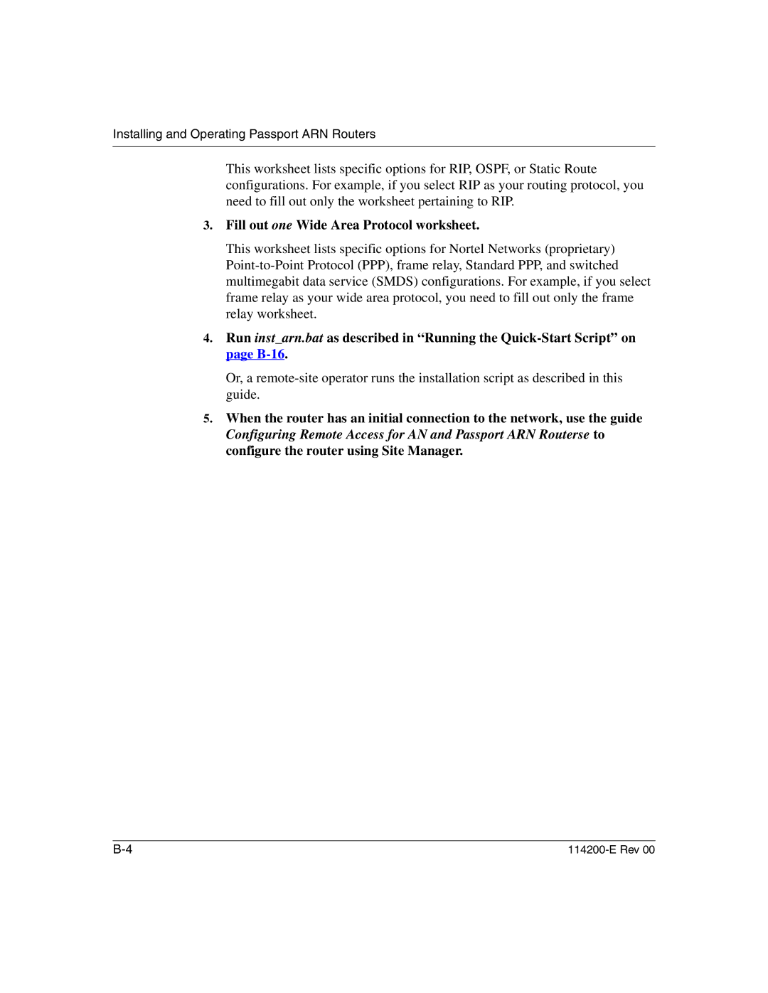 Nortel Networks 114200-E manual Fill out one Wide Area Protocol worksheet 