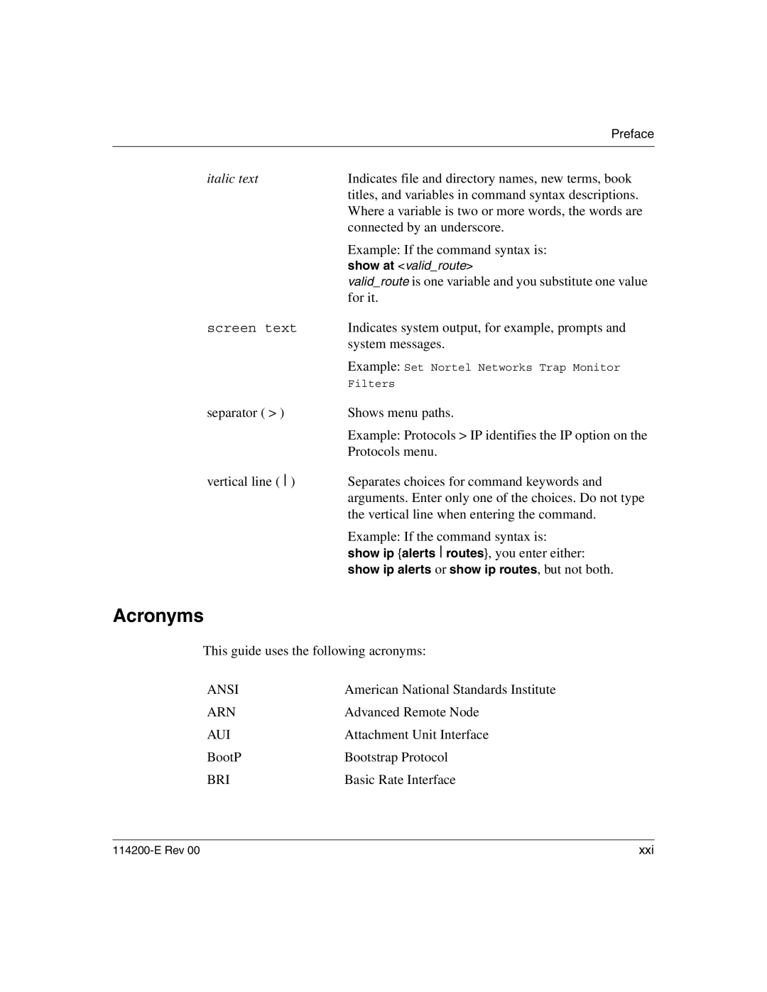 Nortel Networks 114200-E manual Acronyms 