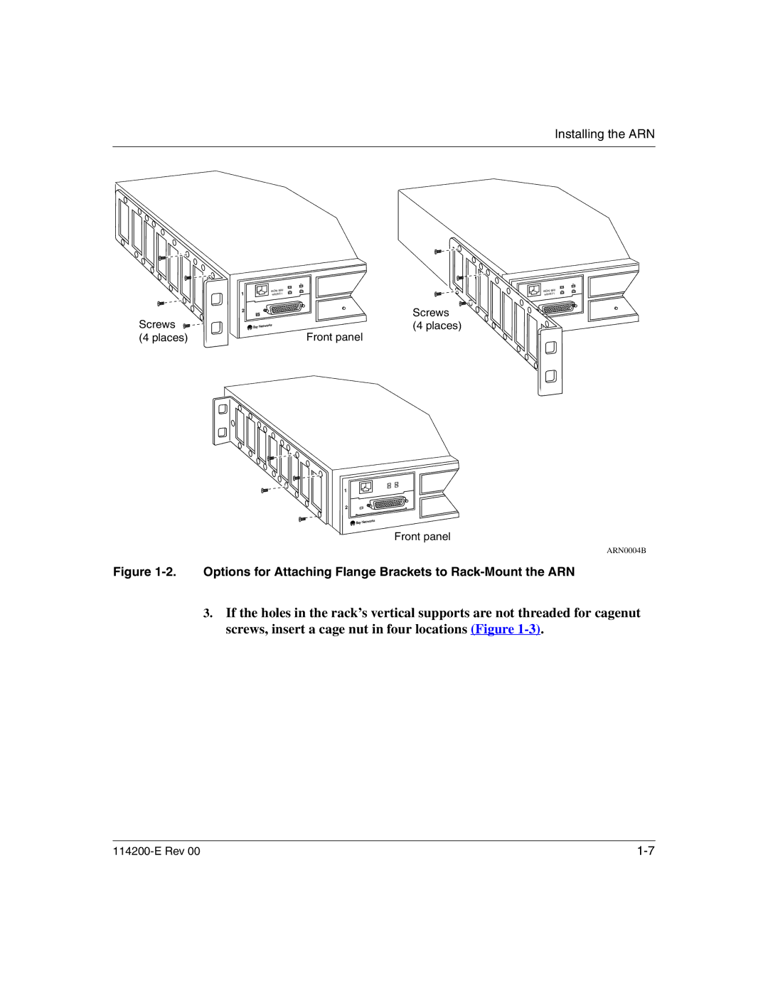 Nortel Networks 114200-E manual Options for Attaching Flange Brackets to Rack-Mount the ARN 